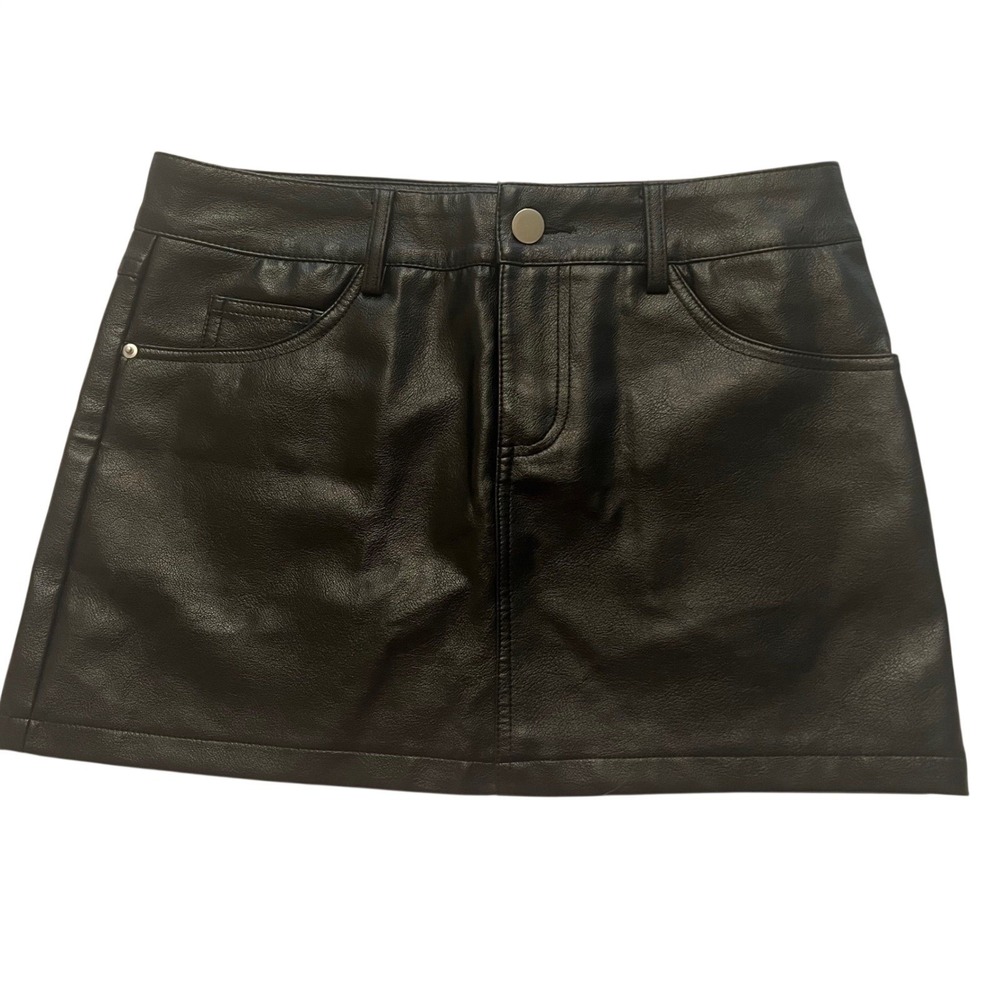 Edikted Black Faux Leather Mini Skirt High Waisted XS Pocket Detail Edgy Sleek